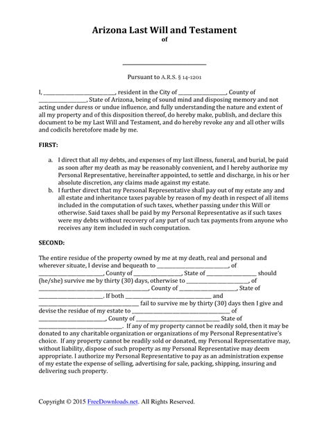 Download Arizona Last Will And Testament Form Pdf Rtf Word