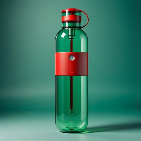 Premium Photo | Water bottle with red label on green background