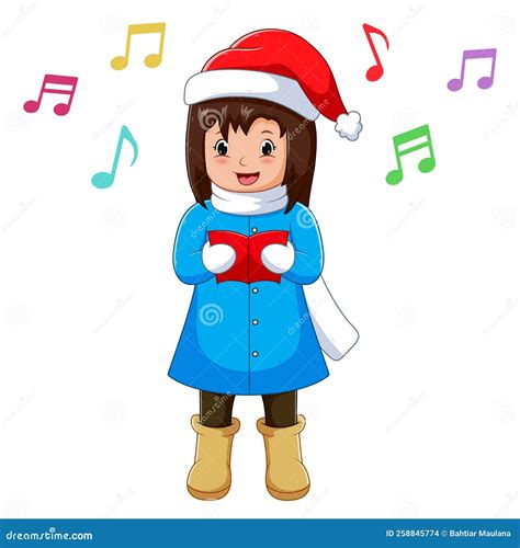 Young Girl Singing Christmas Carols Vector Cartoon Illustration Stock