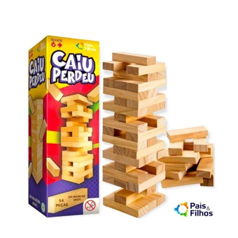 Jogo De Mesa Caiu Perdeu Torre Pais Filhos Jenga Madeira Palufe