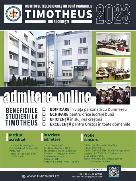 ÎNSCRIERE ONLINE EXAMEN ADMITERE 2023 INSTITUTUL TEOLOGIC TIMOTHEUS