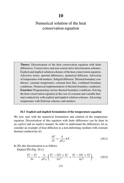 Numerical Solution Of The Heat Conservation Equation Chapter 10