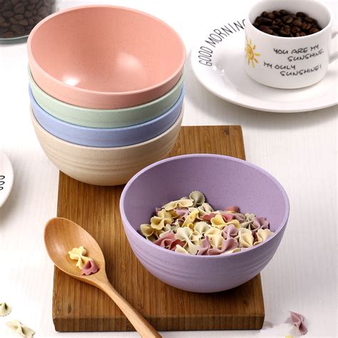 5pcs Unbreakable Cereal Bowls Reusable Wheat Straw Bowls Microwave And Dishwasher Safe For Home