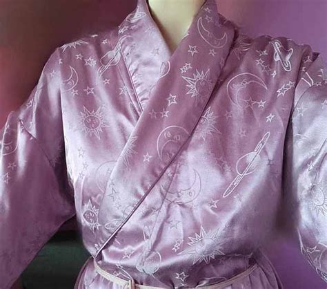 Vintage Mauve Satin Full Length Kimono Dressing Gown Lingerie