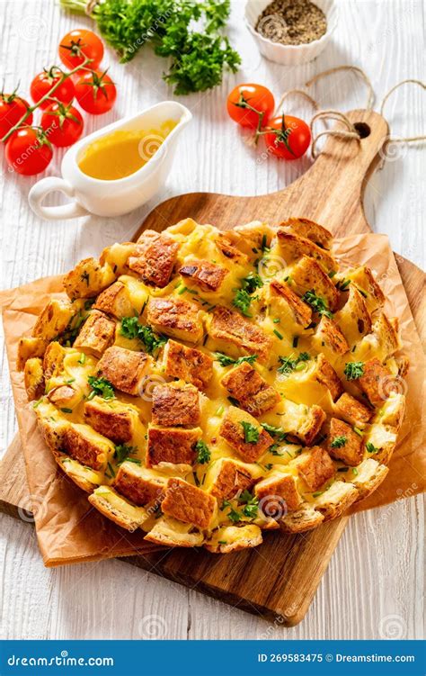 Cheesy Garlic Bread Pull Apart Bread Top View Stock Image Image Of