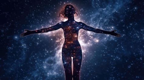 Premium Photo Woman In Yoga Full Body Backlit Pose In The Nebula