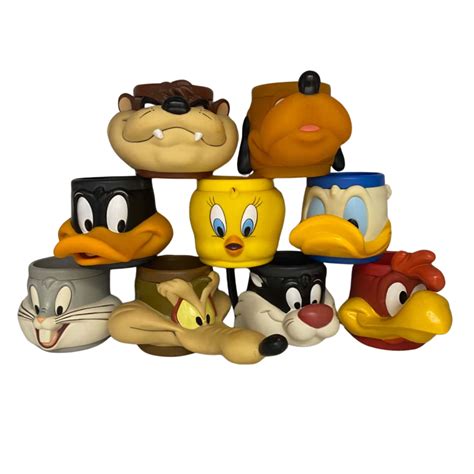 Set Of 9 1980s Looney Tunes Warner Bros Plastic Character Mugs S