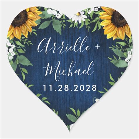 Navy Blue Sunflower Rustic Wedding Favors Stickers Zazzle