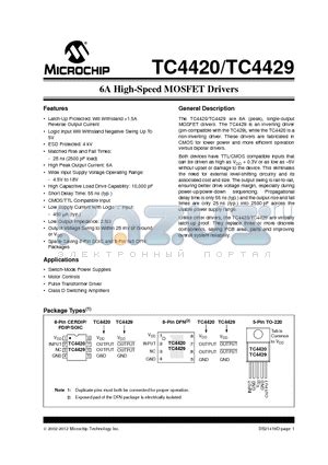 TC4420 Datasheet 6A HIGH SPEED MOSFET DRIVERS TC4420 Pdf By