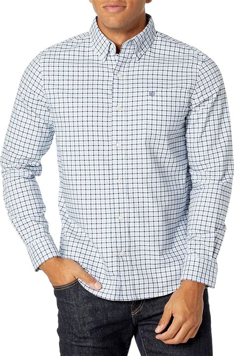 Chaps Mens Classic Fit Stretch Oxford Shirt Button Blue Plaid 6