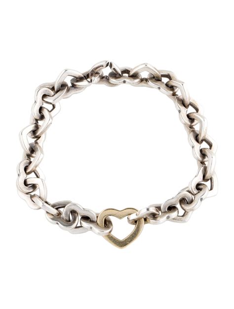 Tiffany And Co Vintage Two Tone Heart Link Bracelet 18k Yellow Gold Link Bracelets Tif272493