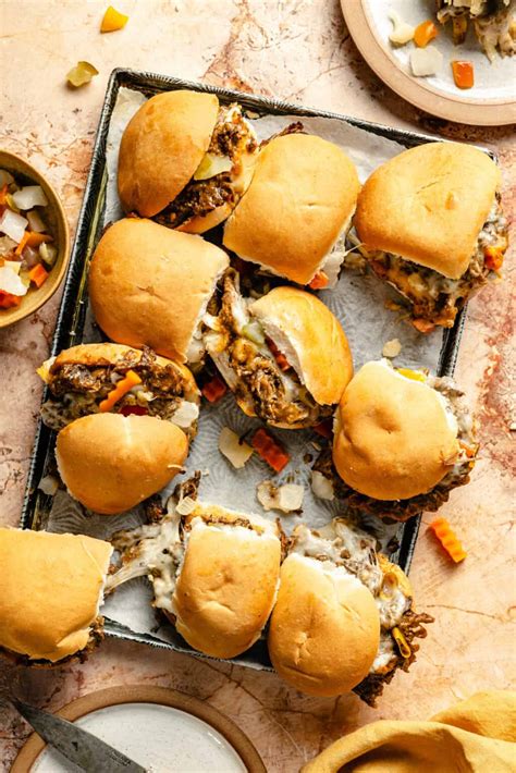 Slow Cooker Italian Shredded Beef Sliders The Defined Dish