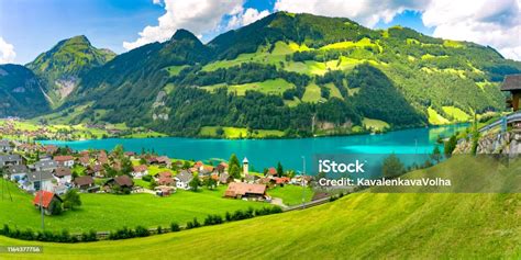 swiss village lungern switzerland stock photo  image