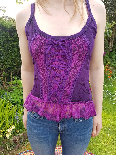 Lacey Lace Up Vest Tops Cute Gothy Summer Vests Frilly Lace Etsy Uk