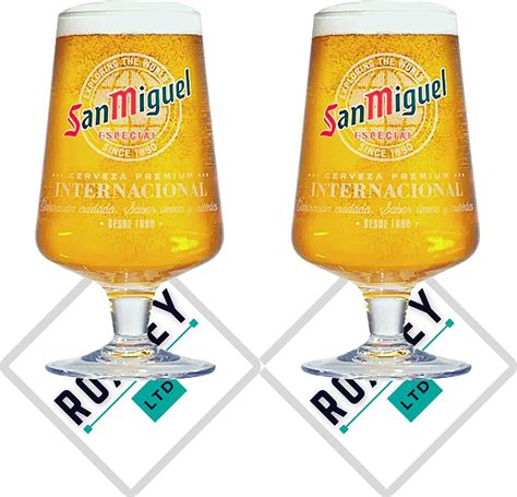 Roxley San Miguel Nucleated Pint Beer Glasses X2 Lager Beer 56cl Size Glass Man Cave Made