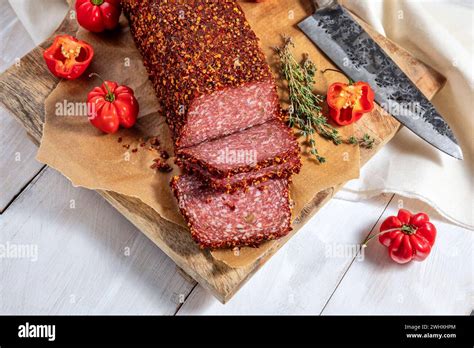 Spicy Hot Salami Stock Photo Alamy