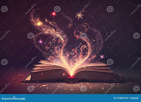 Open Magical Book With Glowing Lights Over Pages Generative Ai Stock