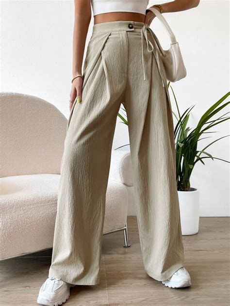 Pantalones De Pierna Ancha De Talle Alto Con Fruncido Moda De Mujer