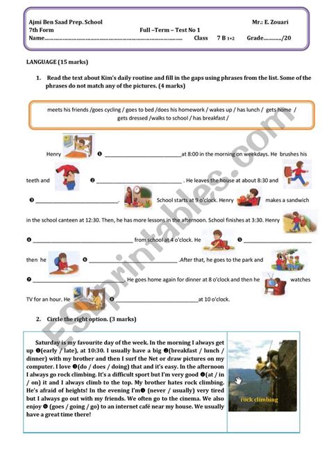 English Mid Term Test 1 ESL Worksheet By Essayed