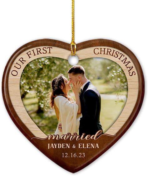 Personalized Photo Our First Christmas Married Ceramic Ornament Photo 1st Xmas