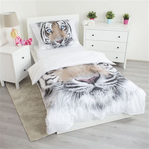 Parure Housse De Couette Coton Tigre Blanc X Cm Et Taire D Oreiller