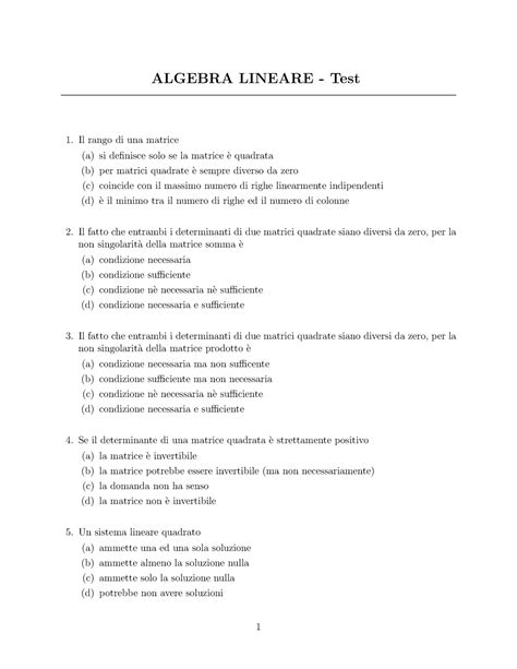 Test Algebra Lineare ALGEBRA LINEARE Test Il Rango Di Una Matrice