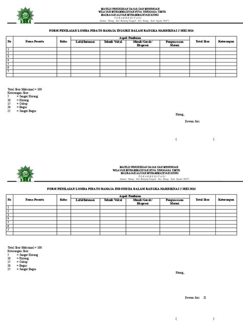 Form Penilaian Lomba Pidato Pdf