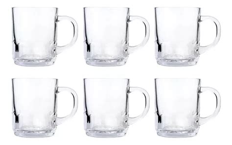 Taza Jarro Mug Vidrio Transparente Set X 6 200ml Cafe Te