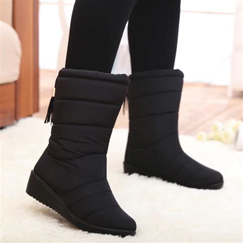 Bottes D Hiver Pompon Pour Femme Chaussures De Neige Mi Mollet