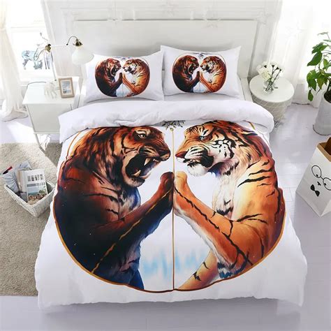 Tiger Pattern Bedding Sets Queen Size Oil Painting Linen Bed Set 3d Comforter Set Twin King Size