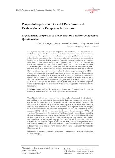 Propiedades Psicométricas Del Cuestionario De Evaluación De La