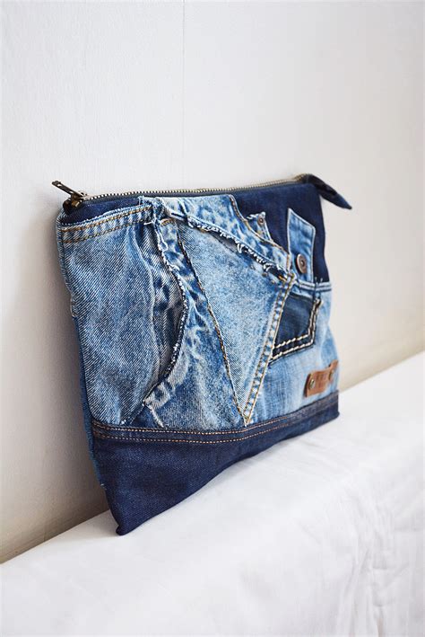 Denim Clutch Bag With Cotton Lining Recycled Denim Etsy