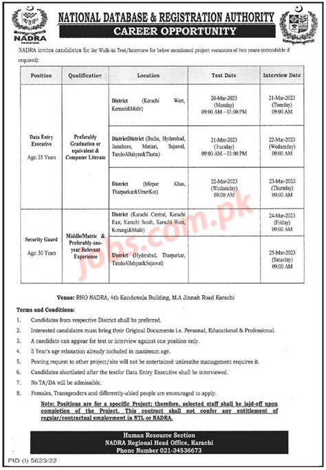 Nadra Jobs For Data Entry Executives And Security Guards