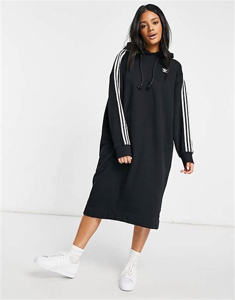 Adidas Originals Adicolor Three Stripe Hoodie Dress In Black Asos