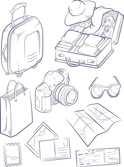 Outlined Vector Sketch Of A Holiday Travel Suitcase Doodle Vector, Road