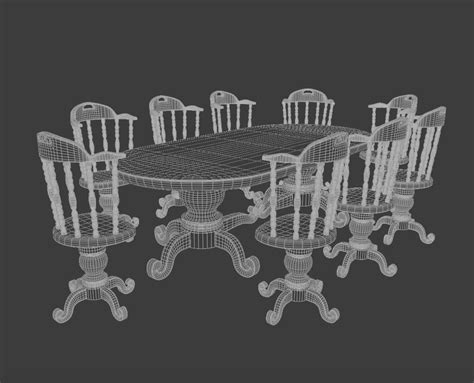 Vintage Wooden Dining Table And Chairs 3d Model Cgtrader