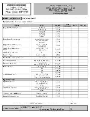 Fillable Online Xavierlism Catholic Edu UNIFORM SHOP HOURS XAVIER