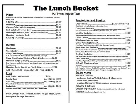 The Lunch Bucket Menu, Menu for The Lunch Bucket, Bellingham, Bellingham - Urbanspoon/Zomato