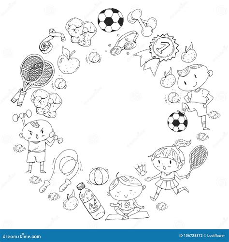 Children Sport. Kids Drawing. Kindergarten, School, College, Preschool ...