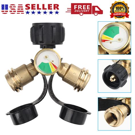 Propane Tank Y Splitter Adapter Way Lp Gas Tee Connector With Gauge