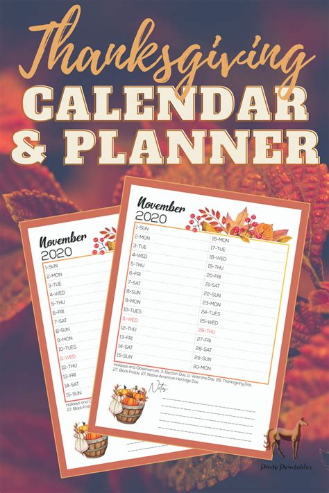 Thanksgiving Planner Thanksgiving Calendar November Planner November