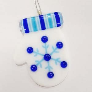 Glassworks Northwest Blue Mitten Fused Glass Ornament Keepsake