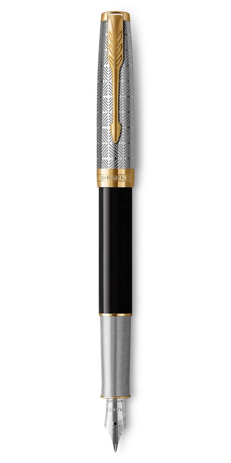 PARKER Sonnet Premium Stylo plume Métal et Laque Noire Plume fine 18k