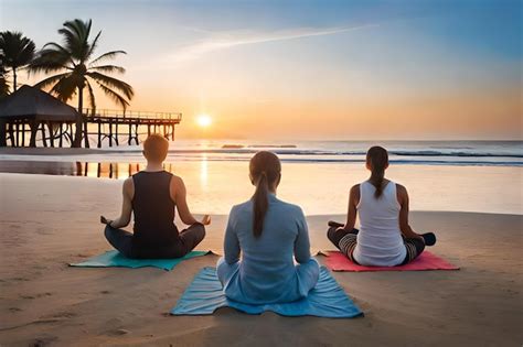 Premium Photo | Yoga on the beach at sunset