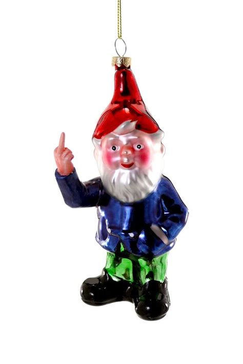 Naughty Gnome Giving Middle Finger Glass Christmas Ornament By Cody Foster Ebay