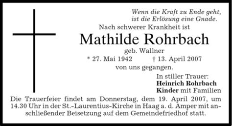 Traueranzeigen Von Mathilde Rohrbach Trauer Merkur De