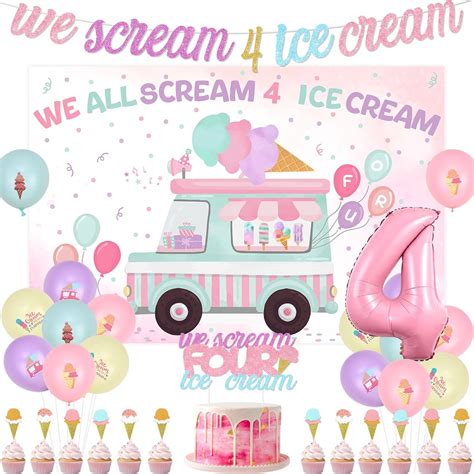 Amazon.com: Wonmelody 4th Birthday Ice Cream Party Decor with We All