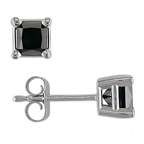 075 Ct Tw Princess Cut Enhanced Black Diamond Solitaire Stud