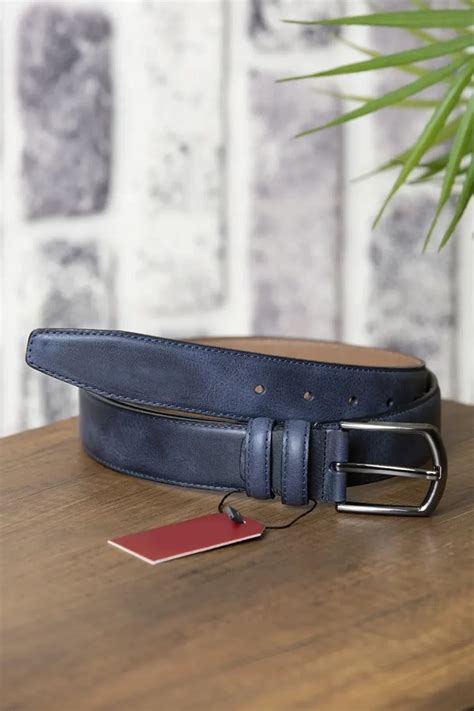 Buy Dark Blue Gents Leather Belt Fashion - LeatherBeltsOnline.com