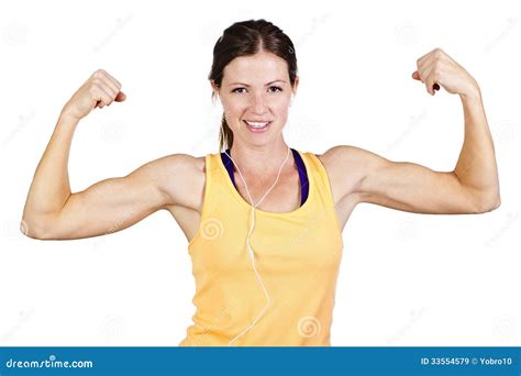 Strong Beautiful Woman Flexing Biceps Stock Image Image Of Cutout